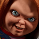 Promotional poster for USA and Syfy's Chucky, showing Chucky the doll wielding a bloody knife.